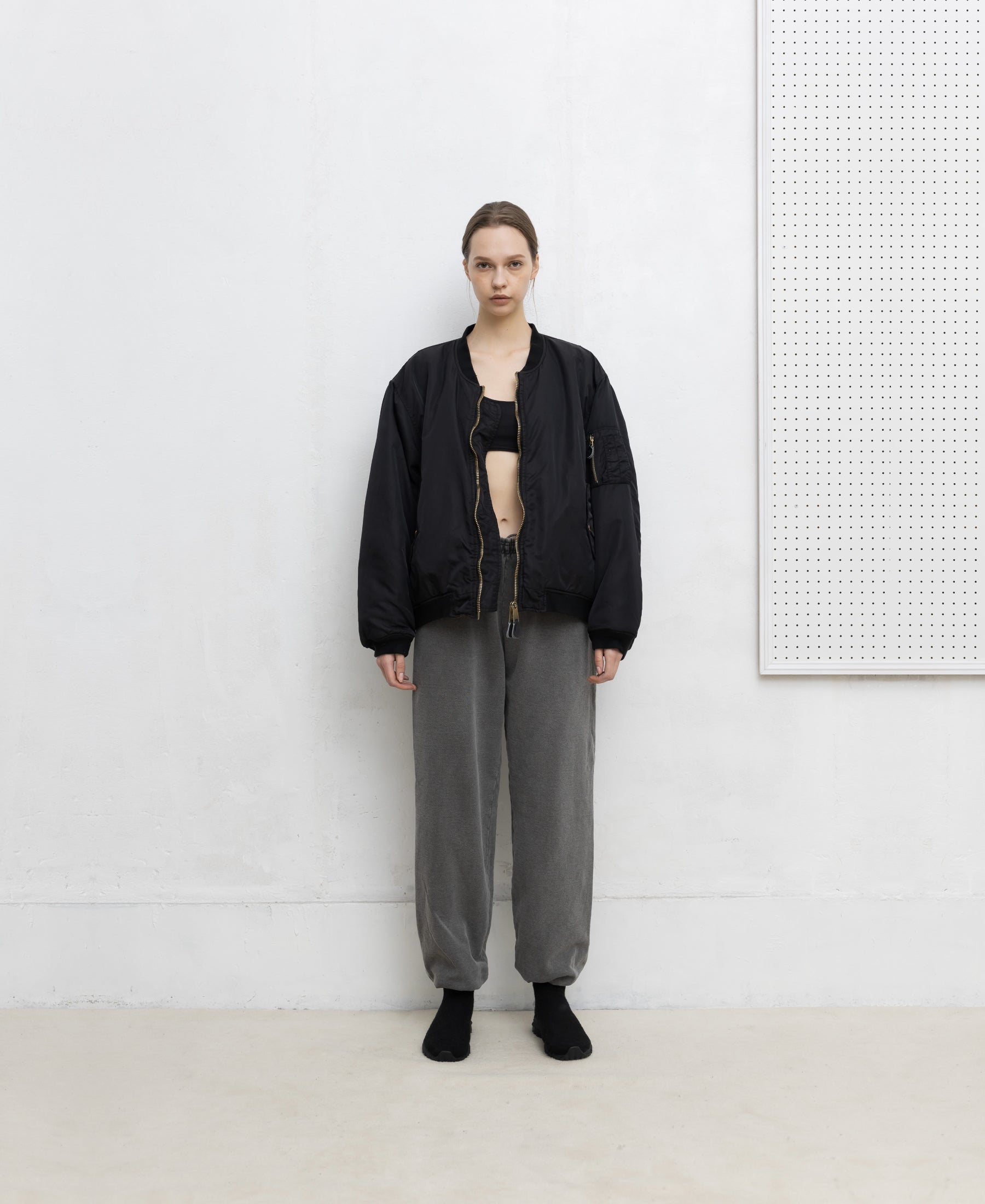 アンティークウォッシュナイロンボンバージャケット | ブラック