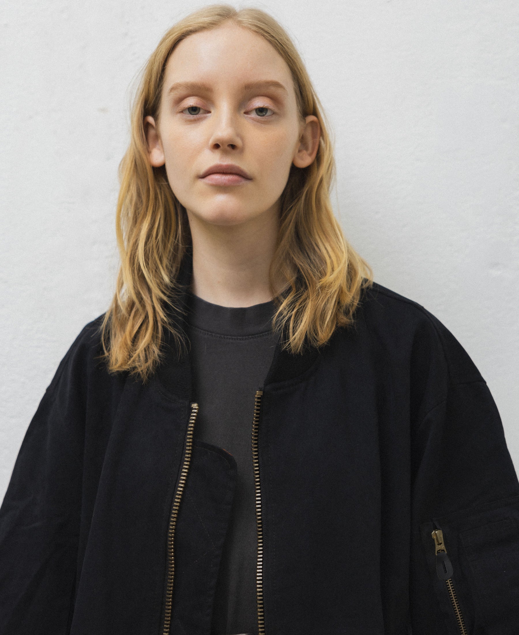 Vintage wash DOUBLE FACE COTTON NON PADDED BOMBER JACKET - BLACK 2