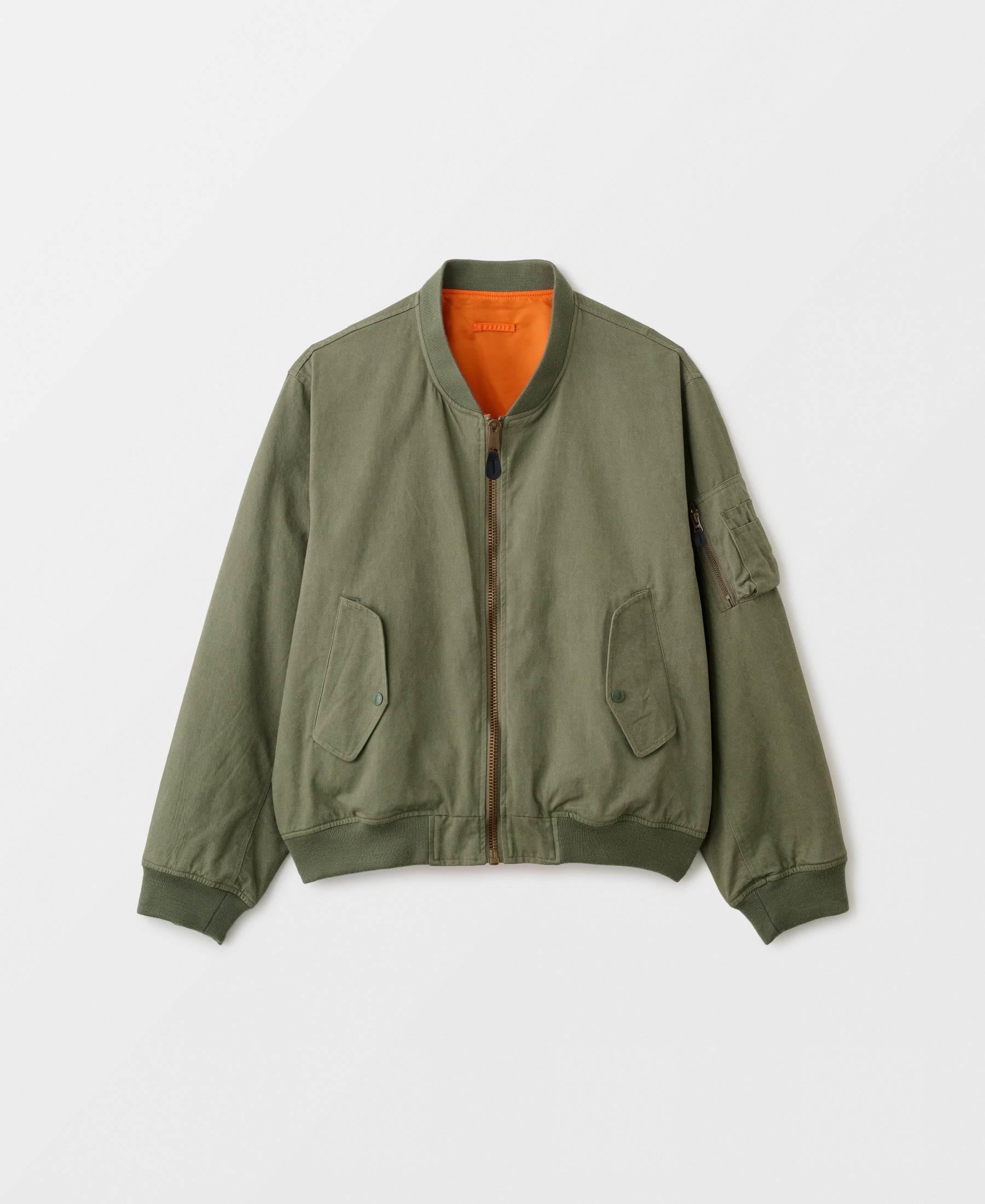 Vintage wash DOUBLE FACE COTTON NON PADDED BOMBER JACKET - OLIVE DRAB 2