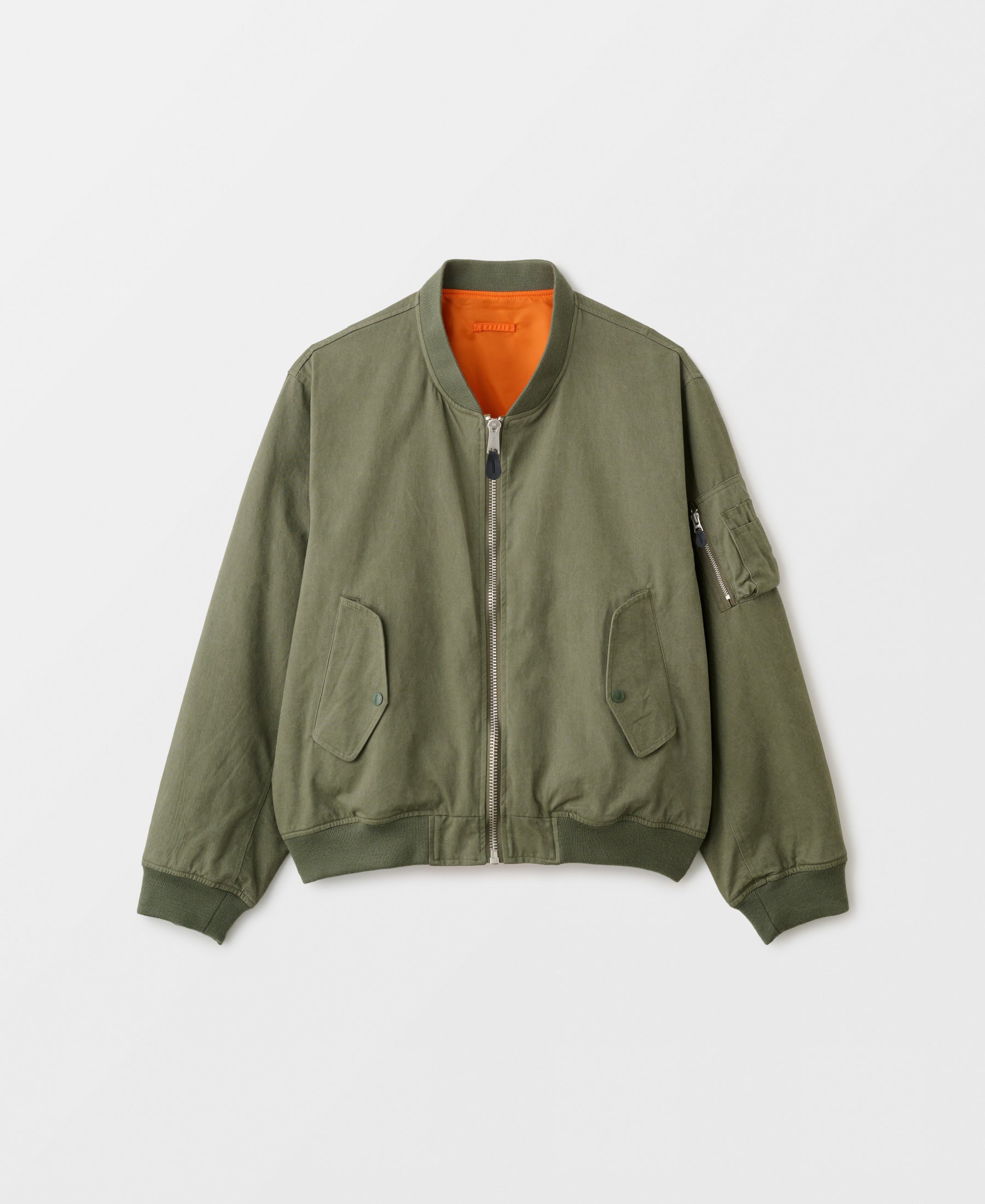Vintage wash DOUBLE FACE COTTON NON PADDED BOMBER JACKET - OLIVE DRAB 1