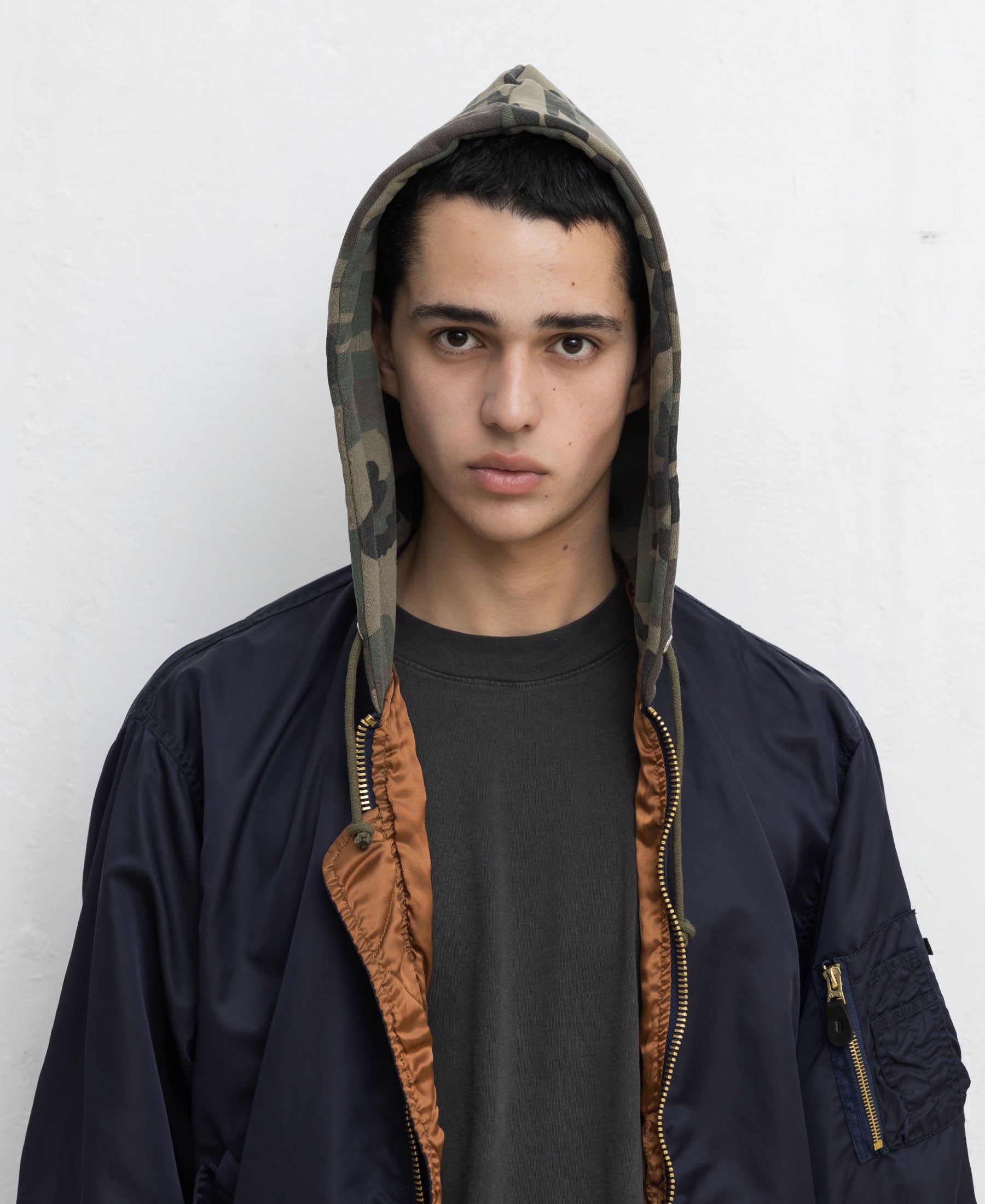 CUSTOM ORDER : CAMO COTTON FLEECE HOOD with STRING