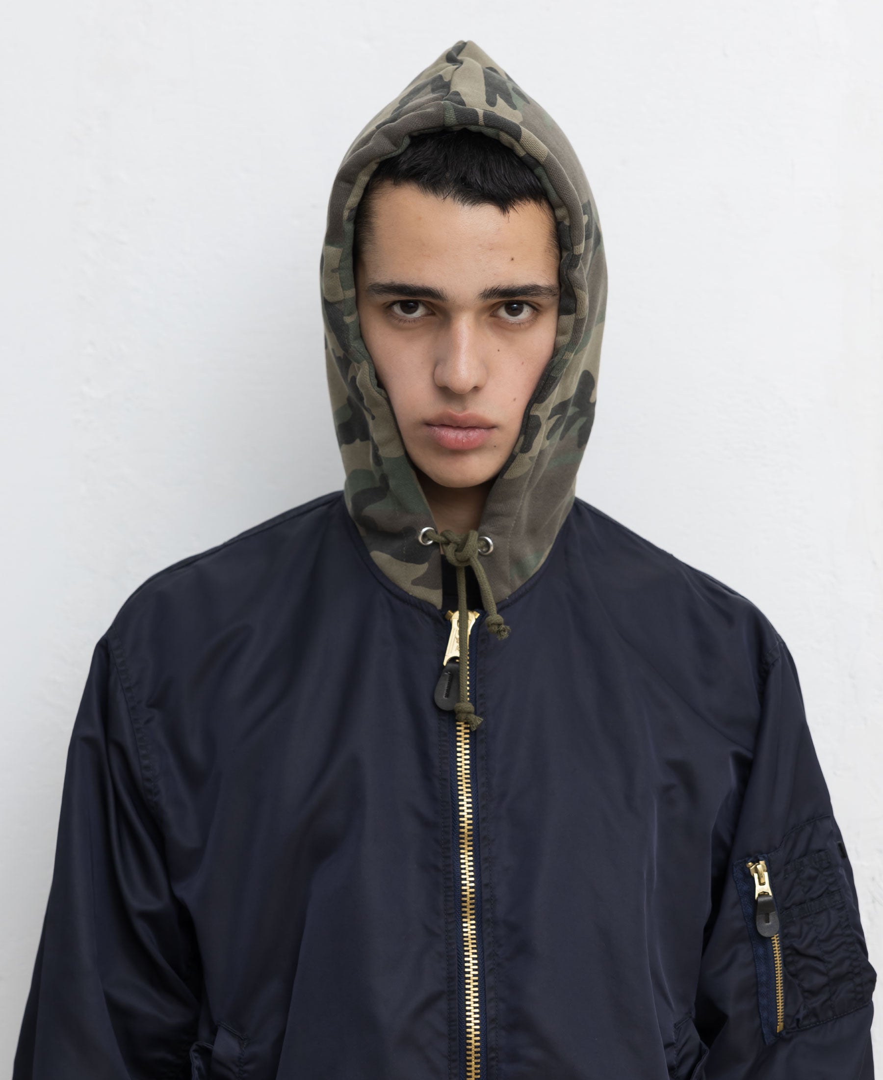 CUSTOM ORDER : CAMO COTTON FLEECE HOOD with STRING