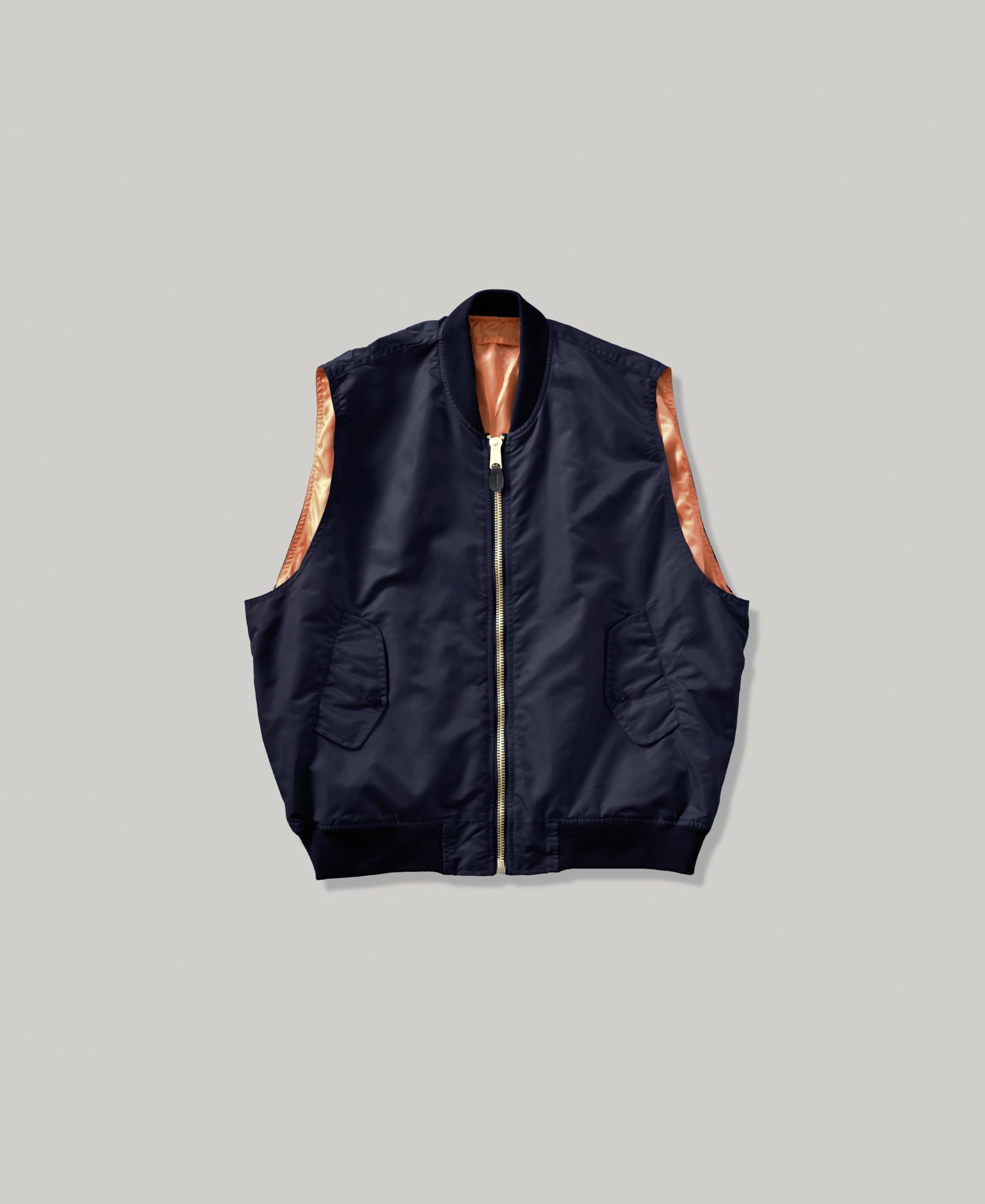 NON-PADDED SLEEVE-LESS BOMBER JACKET  | VINTAGE WASH NAVY