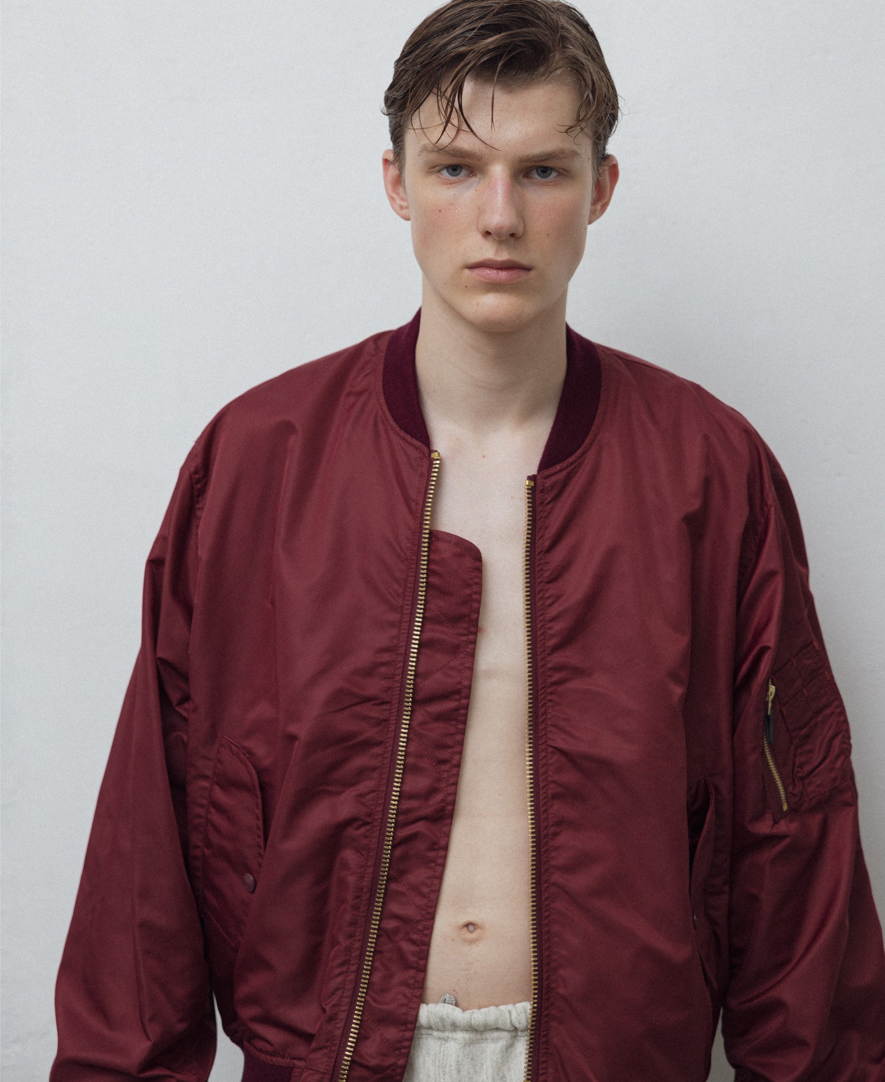 OUTLET SALE 50% OFF  | NON-PADDED VINTAGE WASH BOMBER JACKET |  BURGUNDY