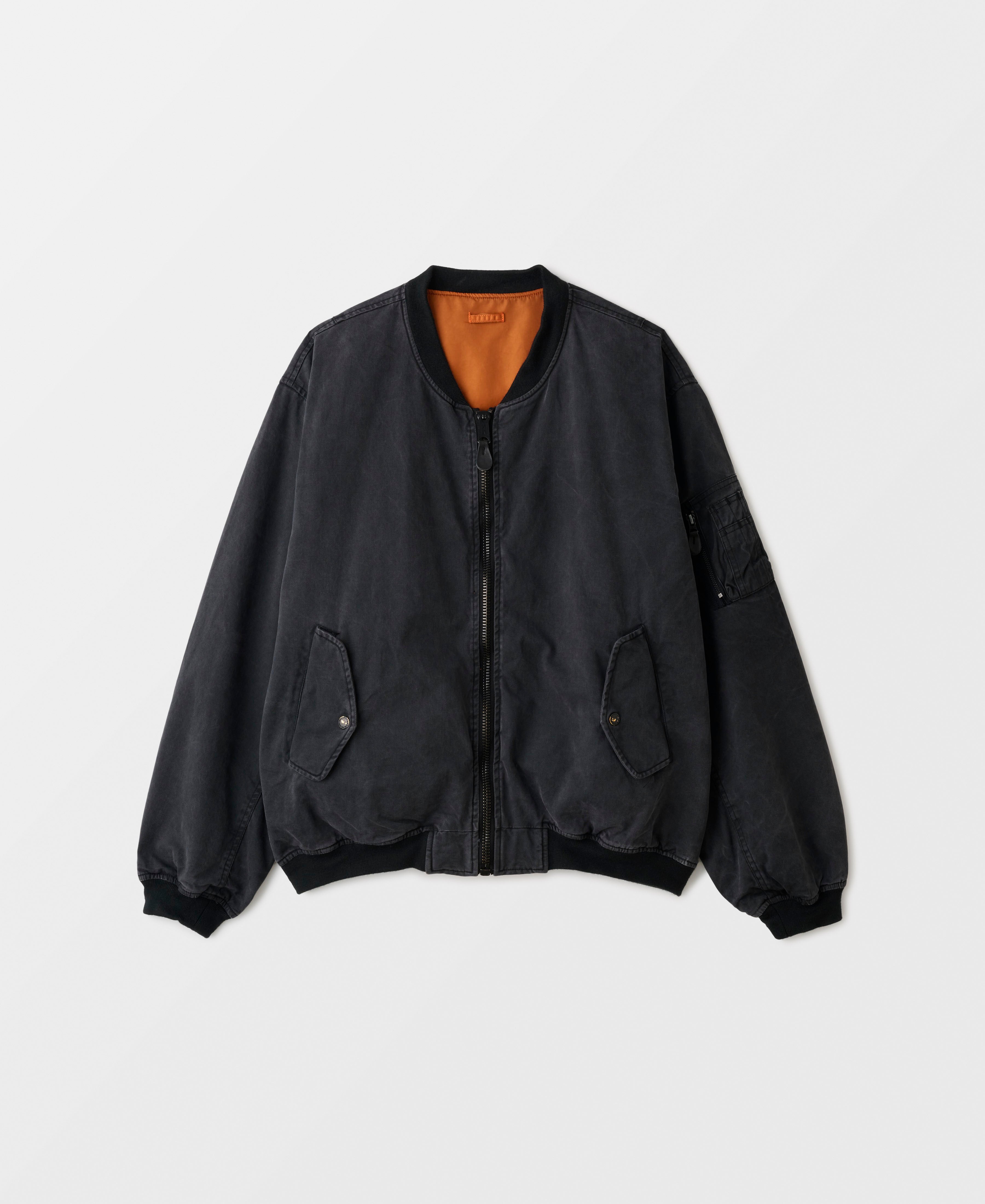 サンフェイドウォッシュ ノンパテッド ボンバージャケット | ブラック1