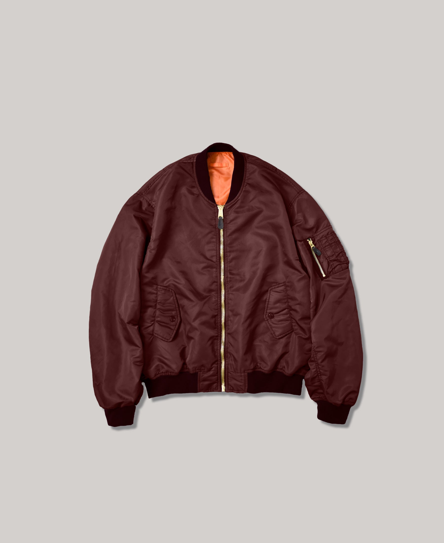 OUTLET SALE 50% OFF  | NON-PADDED VINTAGE WASH BOMBER JACKET |  BURGUNDY