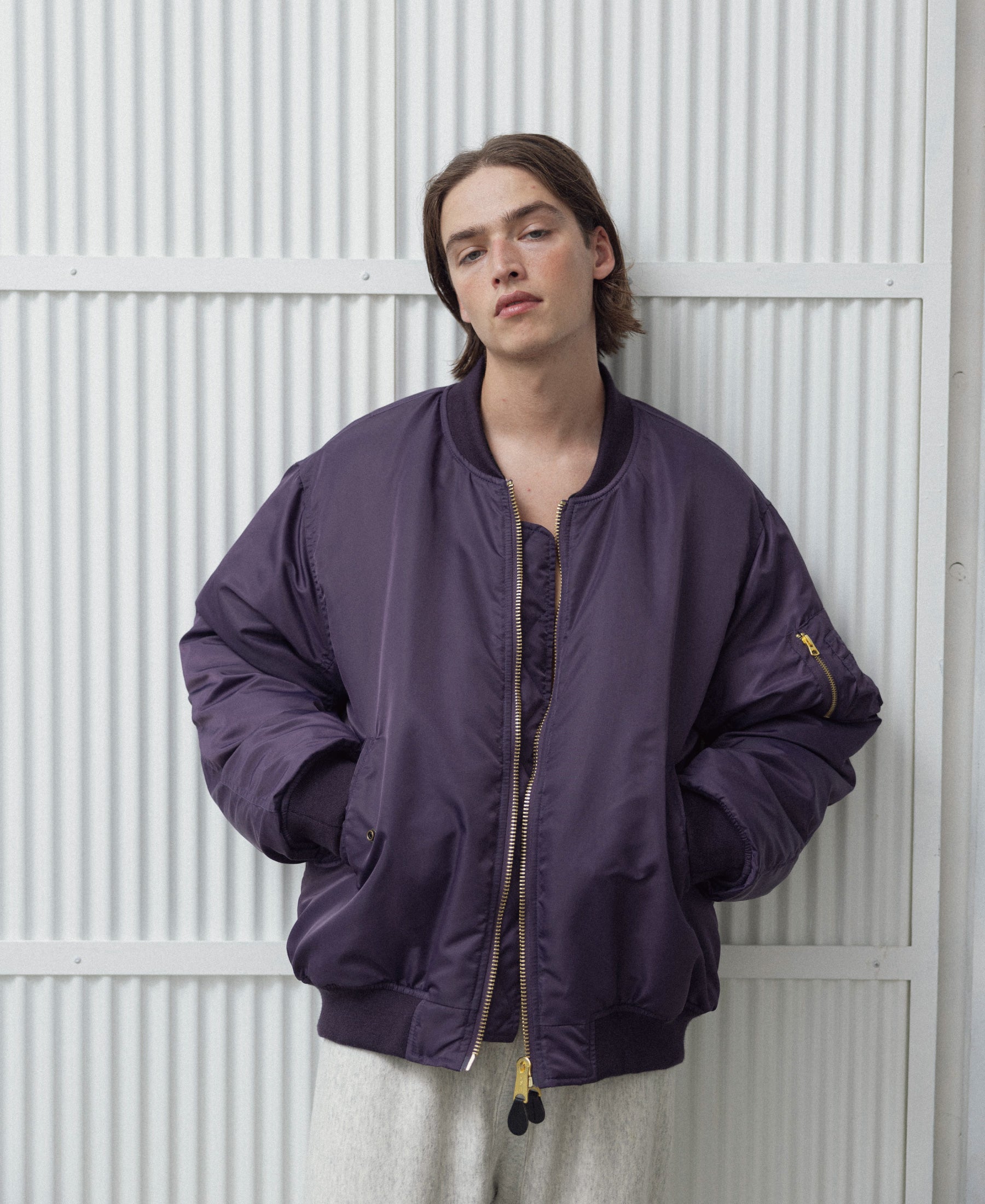 23AW | DOUBLE FACE NYLON BOMBER JACKET - PURPLE X PINK – FOSTEX M.C.D.