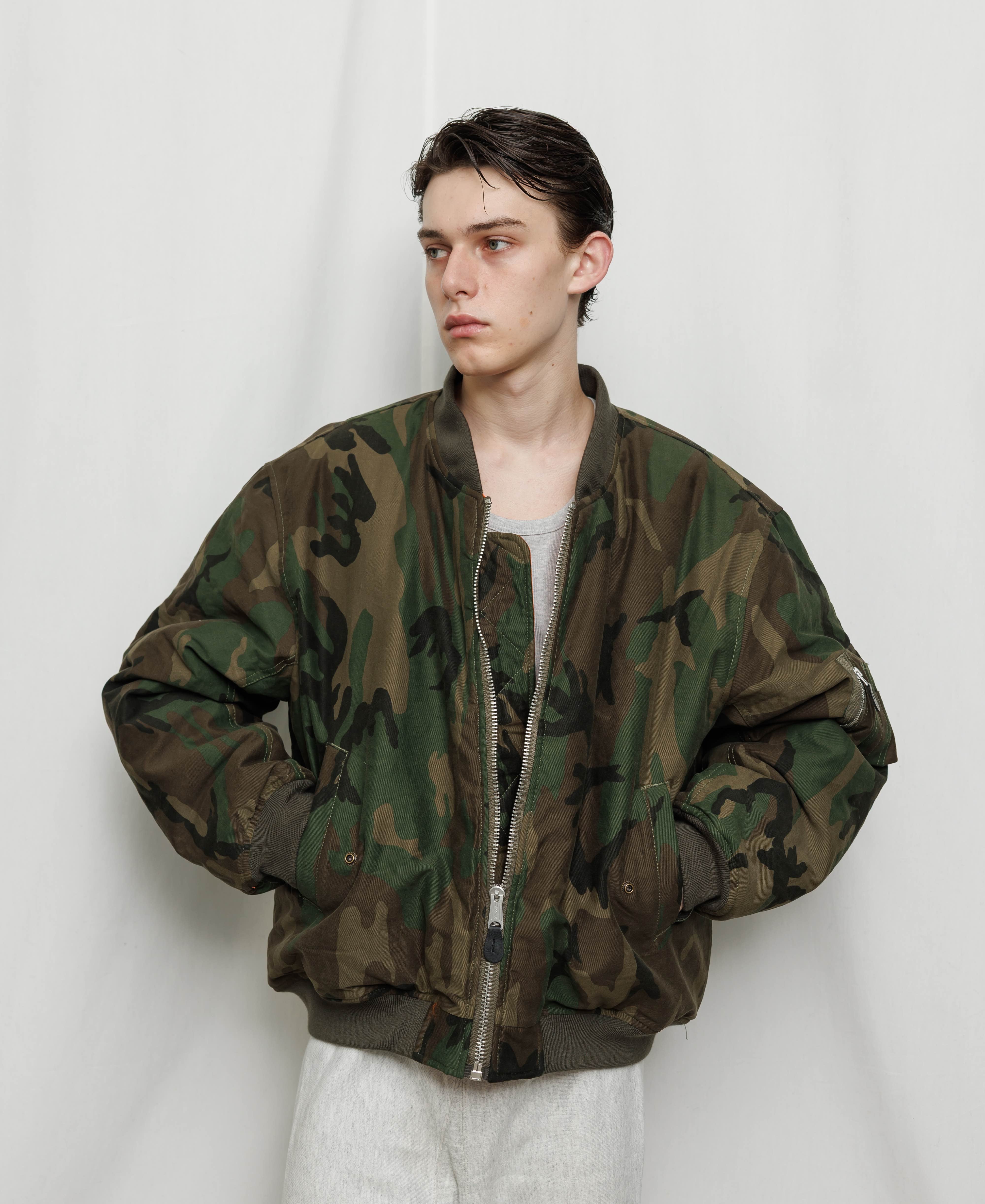 VINTAGE WASH CAMOUFLAGE DOUBLE FACE COTTON BOMBER JACKET - VERTICAL WC