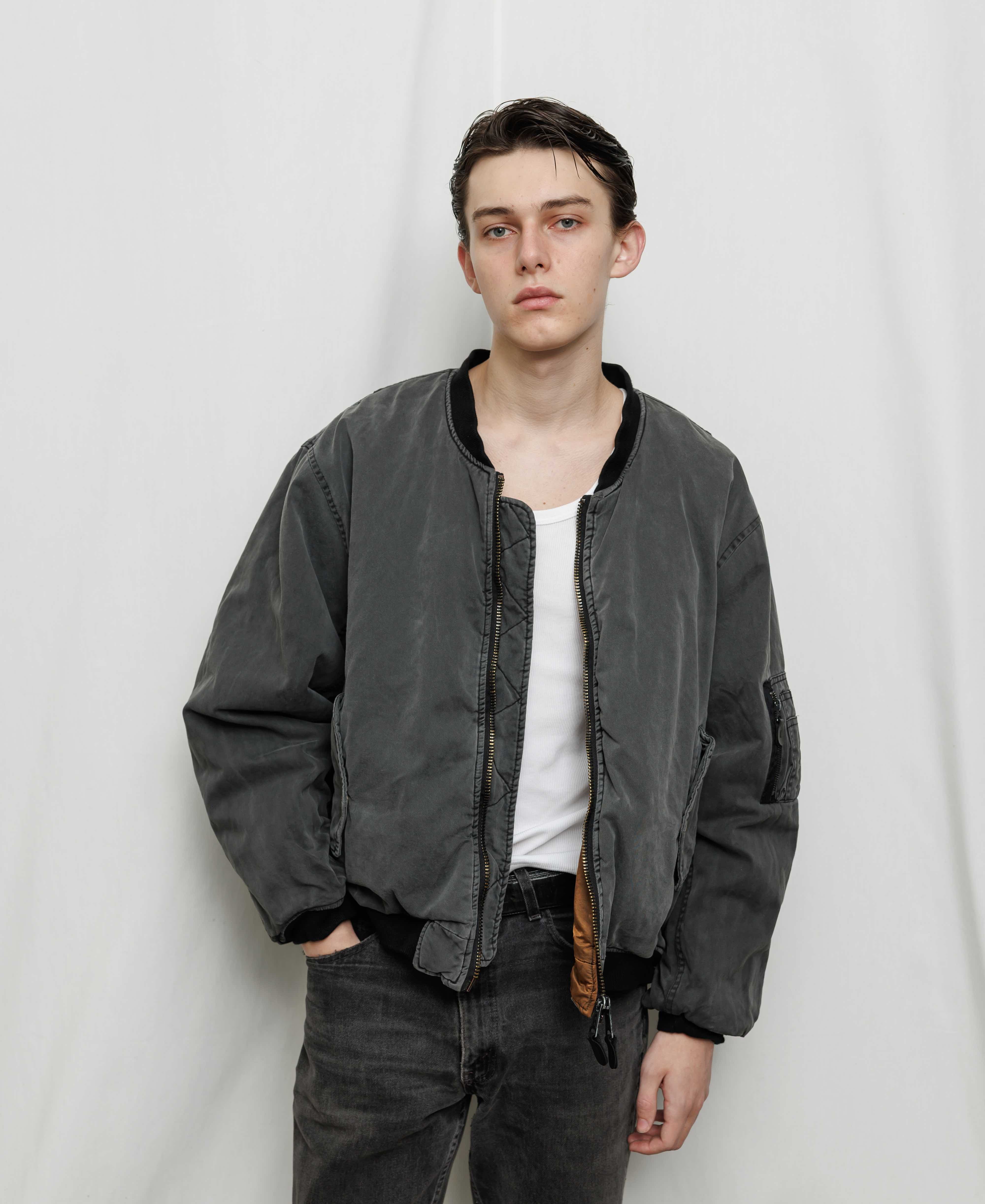 LIMITED 10 PCS | ANTIQUE WASH DOUBLE FACE COTTON BOMBER JACKET - BLACK