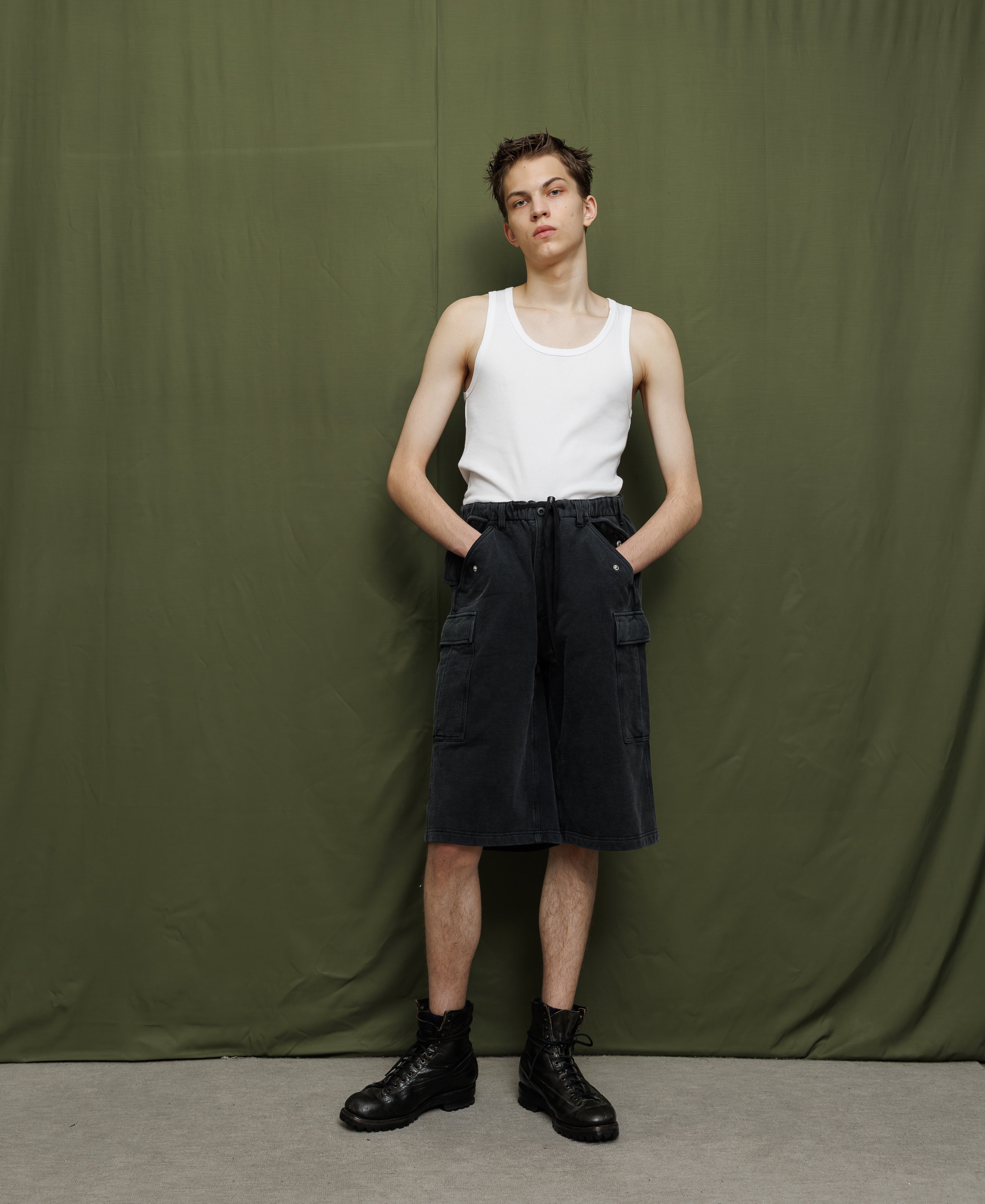 サンフェイドウォッシュ スウェットカーゴショートパンツ - ウッドランドカモ