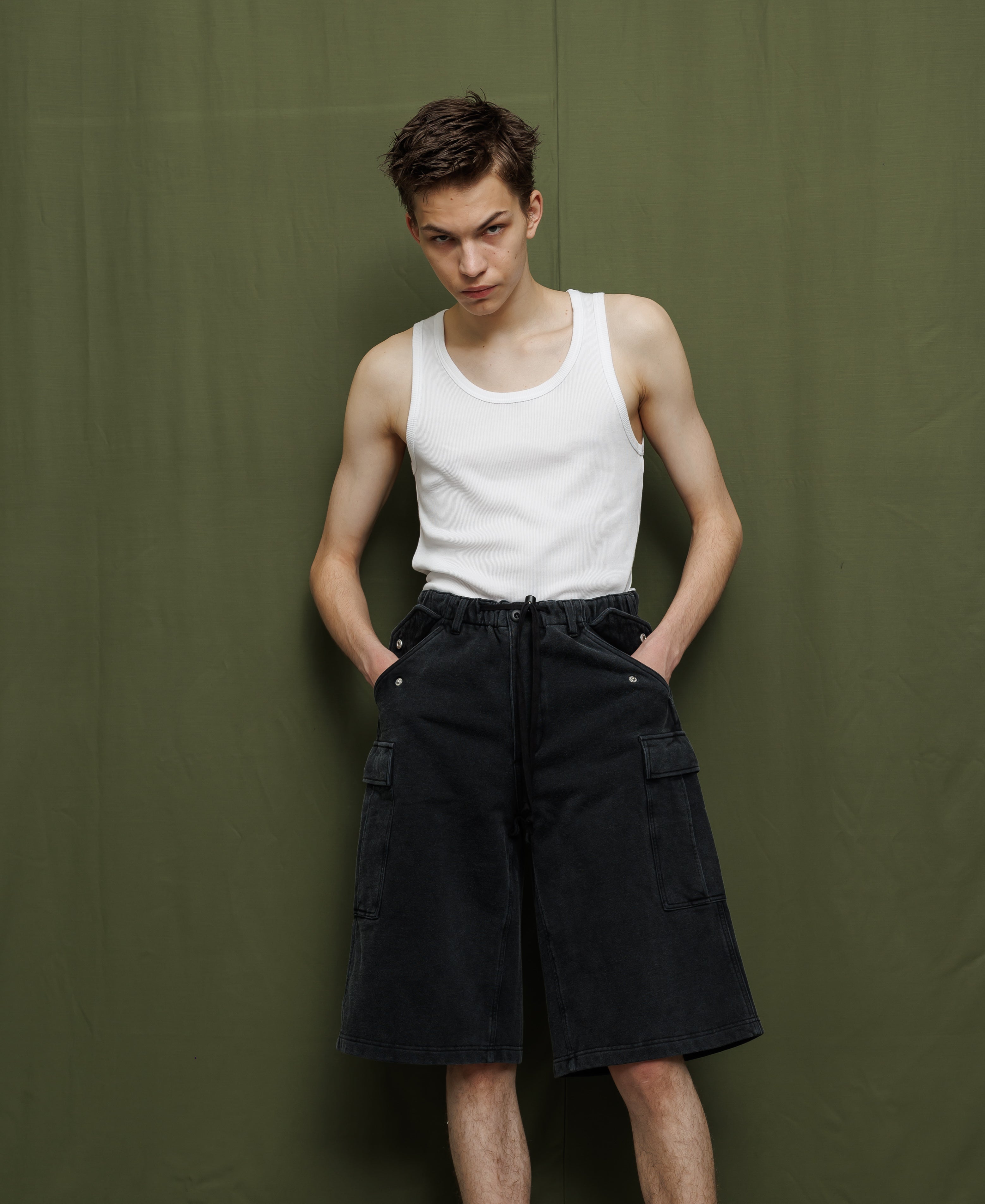 サンフェイドウォッシュ スウェットカーゴショートパンツ - ウッドランドカモ