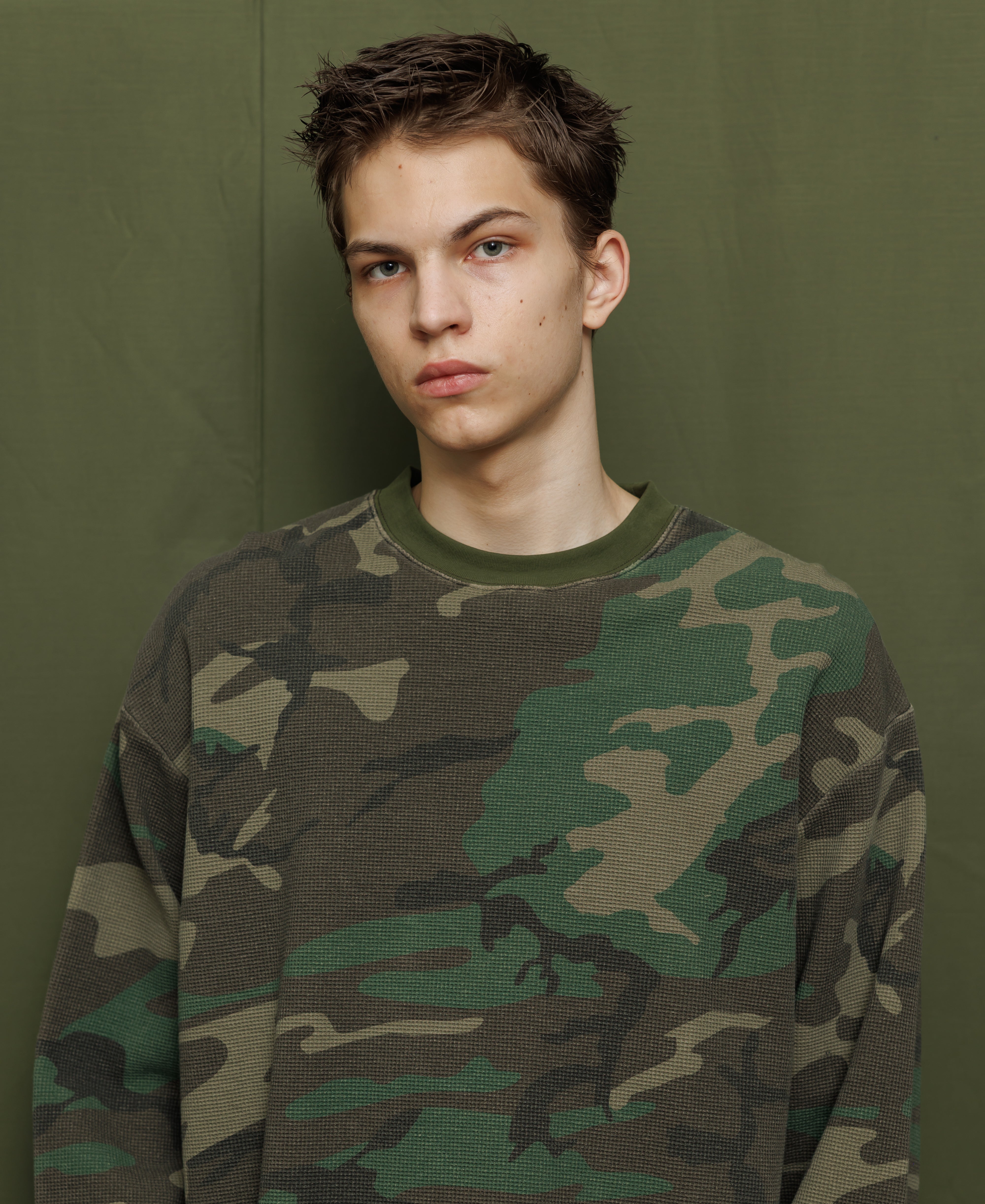 ヴィンテージウォッシュ ワッフルサーマルシャツ - ウッドランドカモ