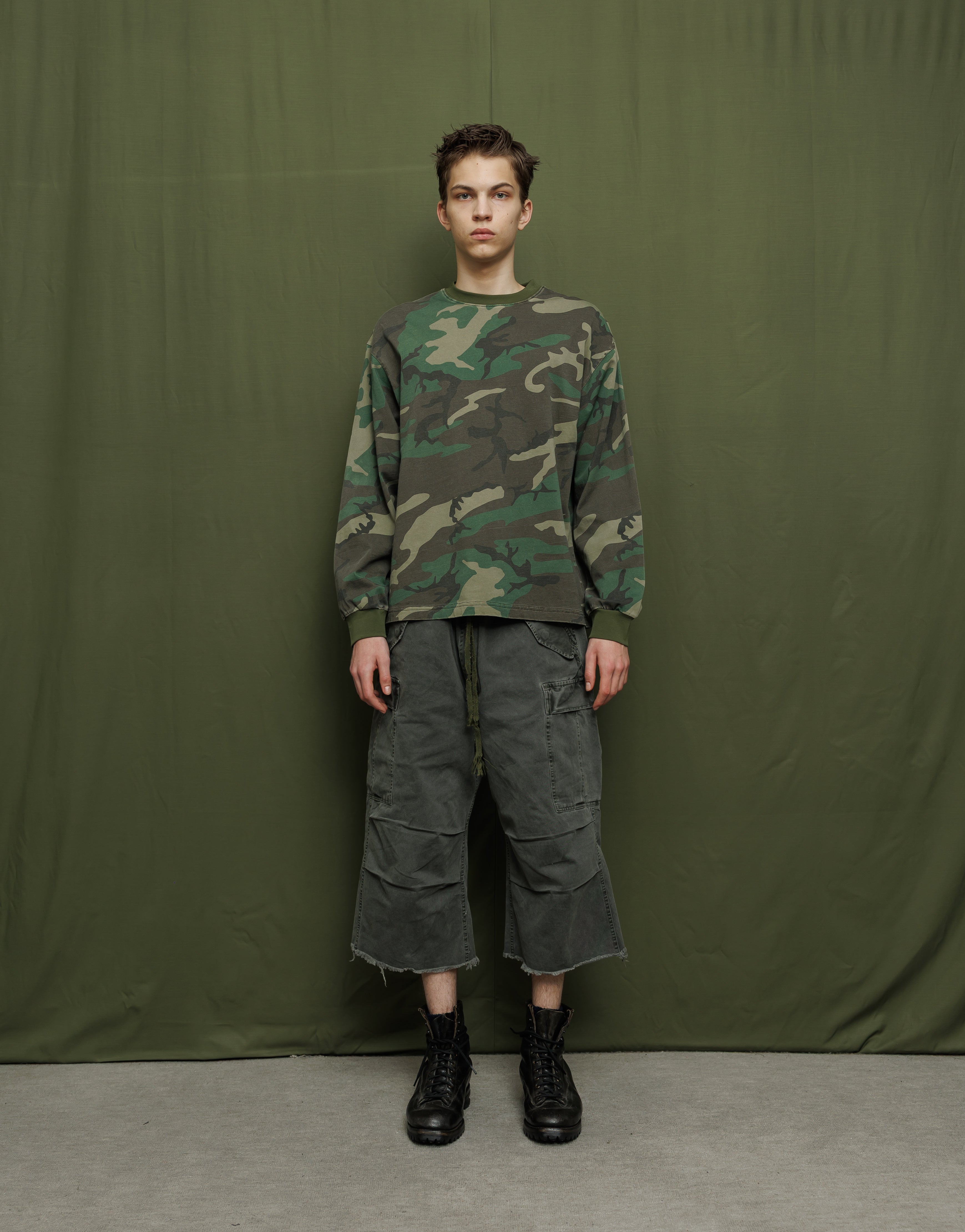 ヴィンテージウォッシュ ロングスリーブシャツ - ウッドランドカモ