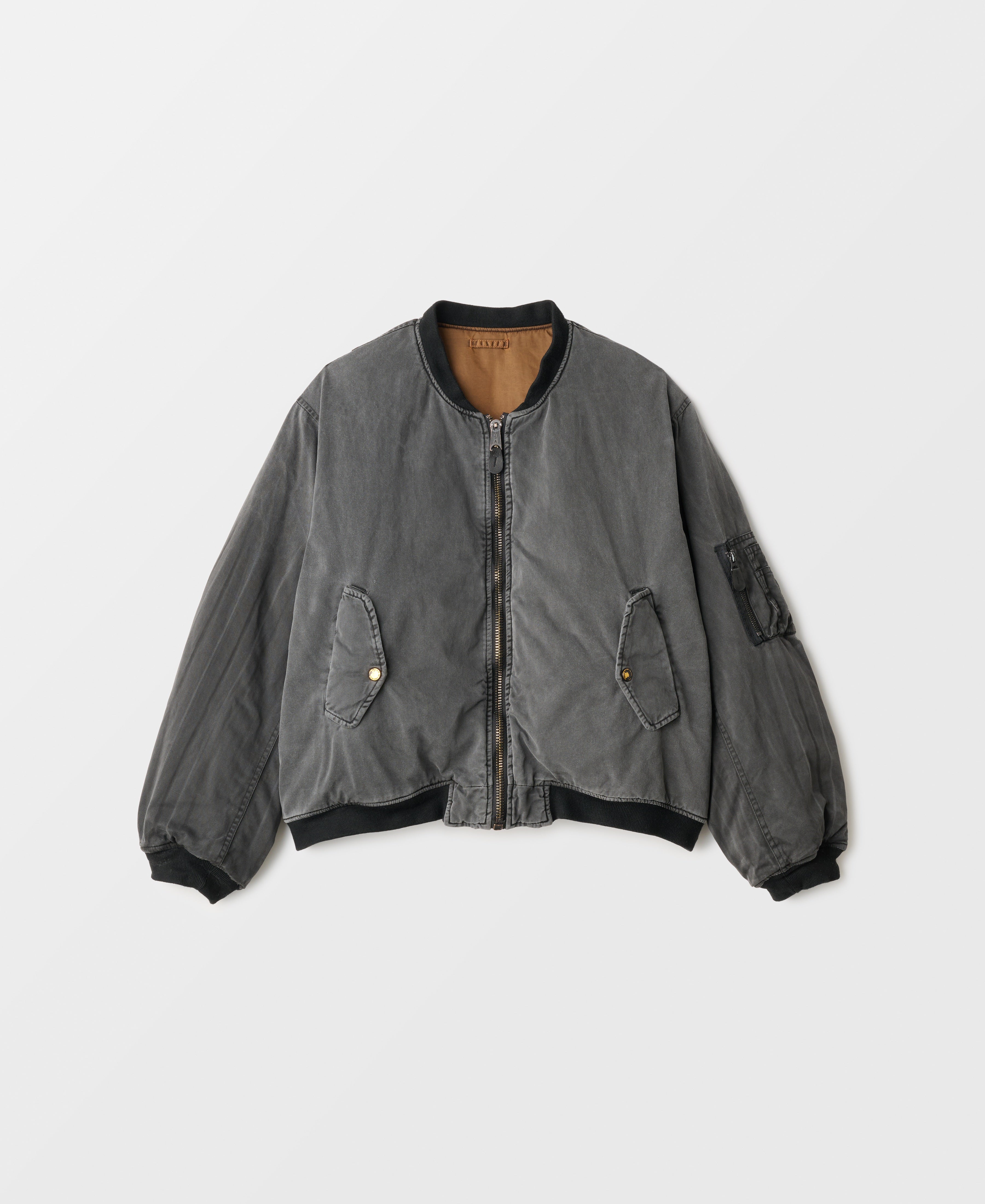 LIMITED 10 PCS | ANTIQUE WASH DOUBLE FACE COTTON BOMBER JACKET - BLACK