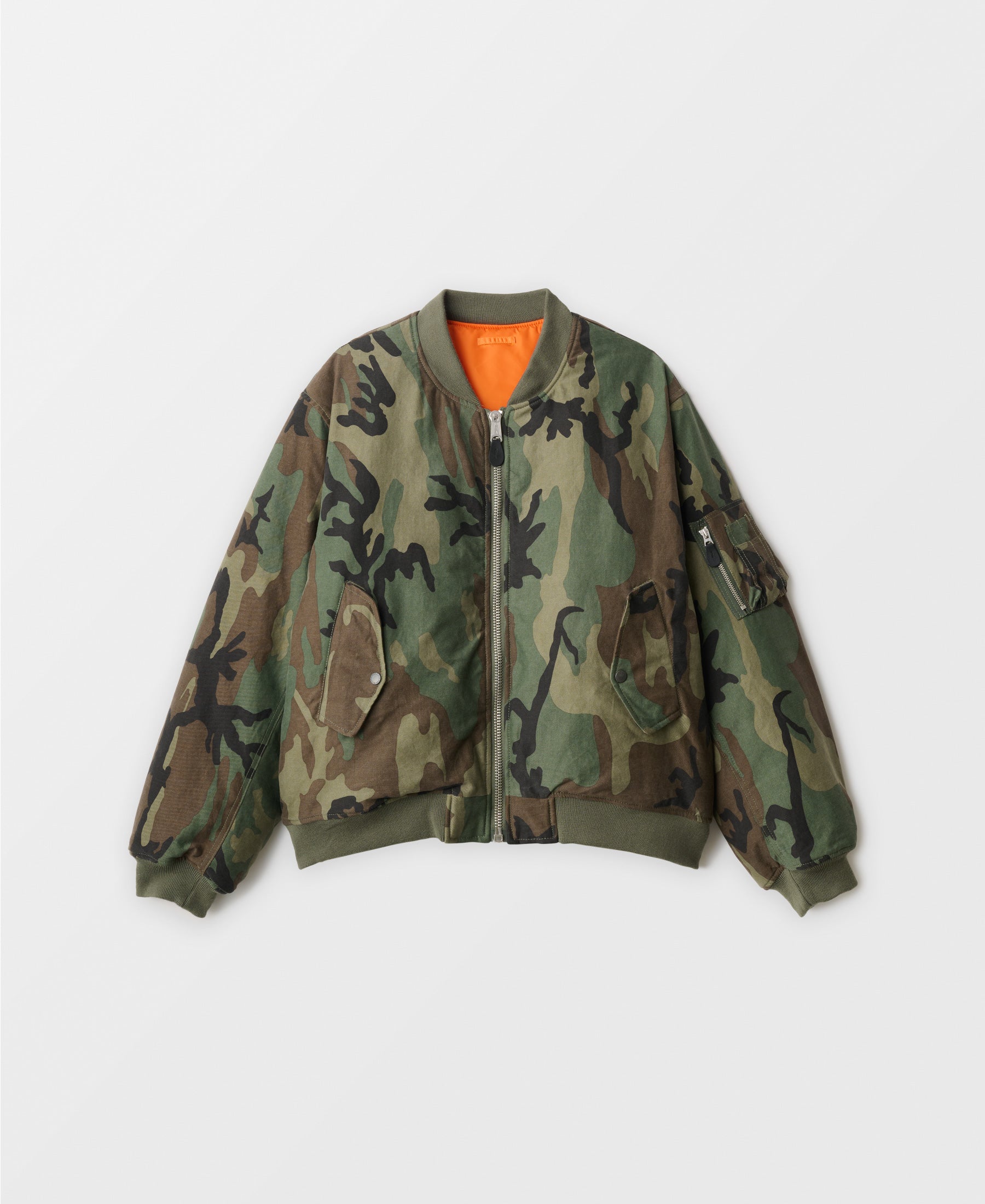 VINTAGE WASH CAMOUFLAGE DOUBLE FACE COTTON BOMBER JACKET - VERTICAL WC