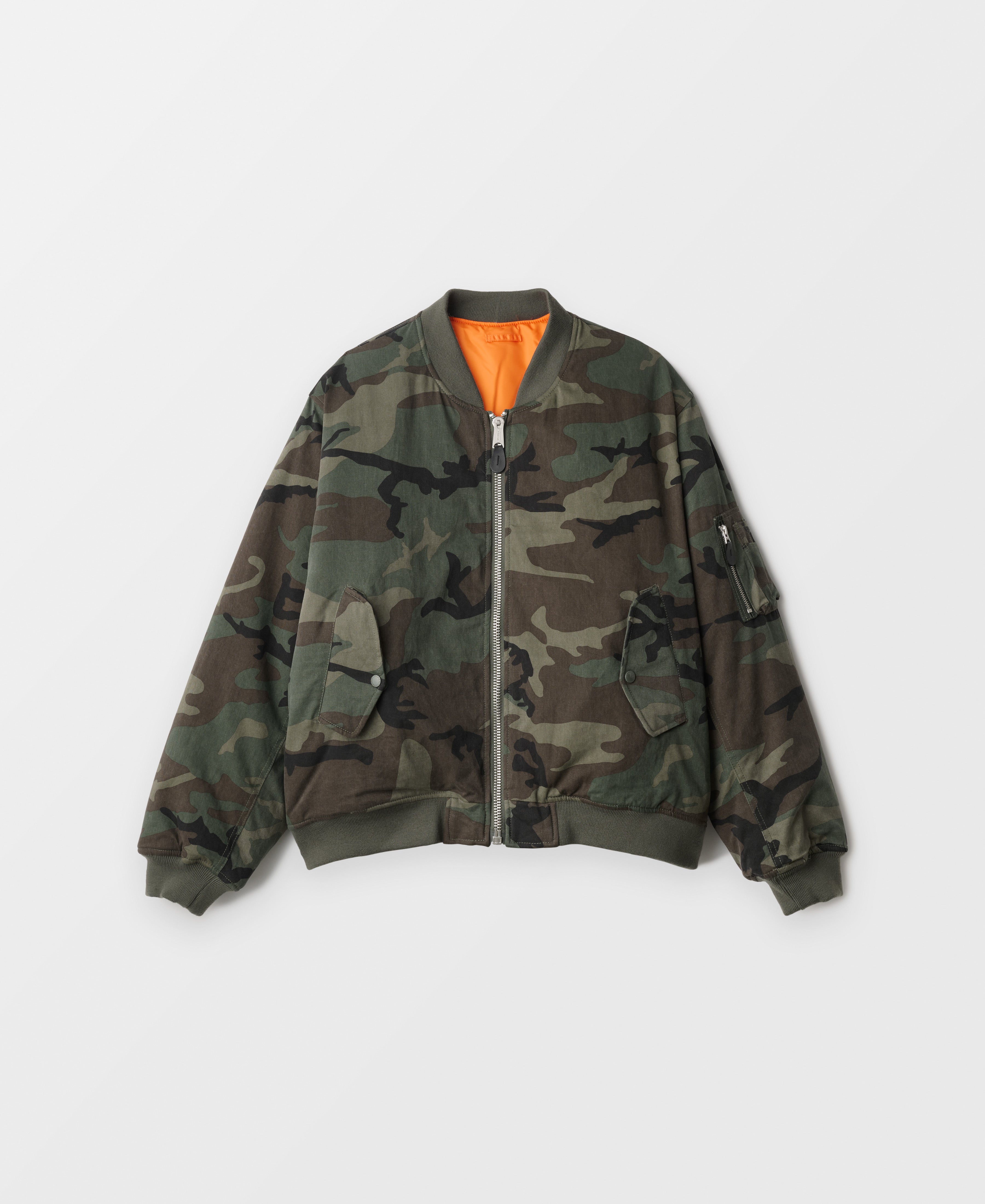 VINTAGE WASH CAMOUFLAGE DOUBLE FACE COTTON BOMBER JACKET - WC