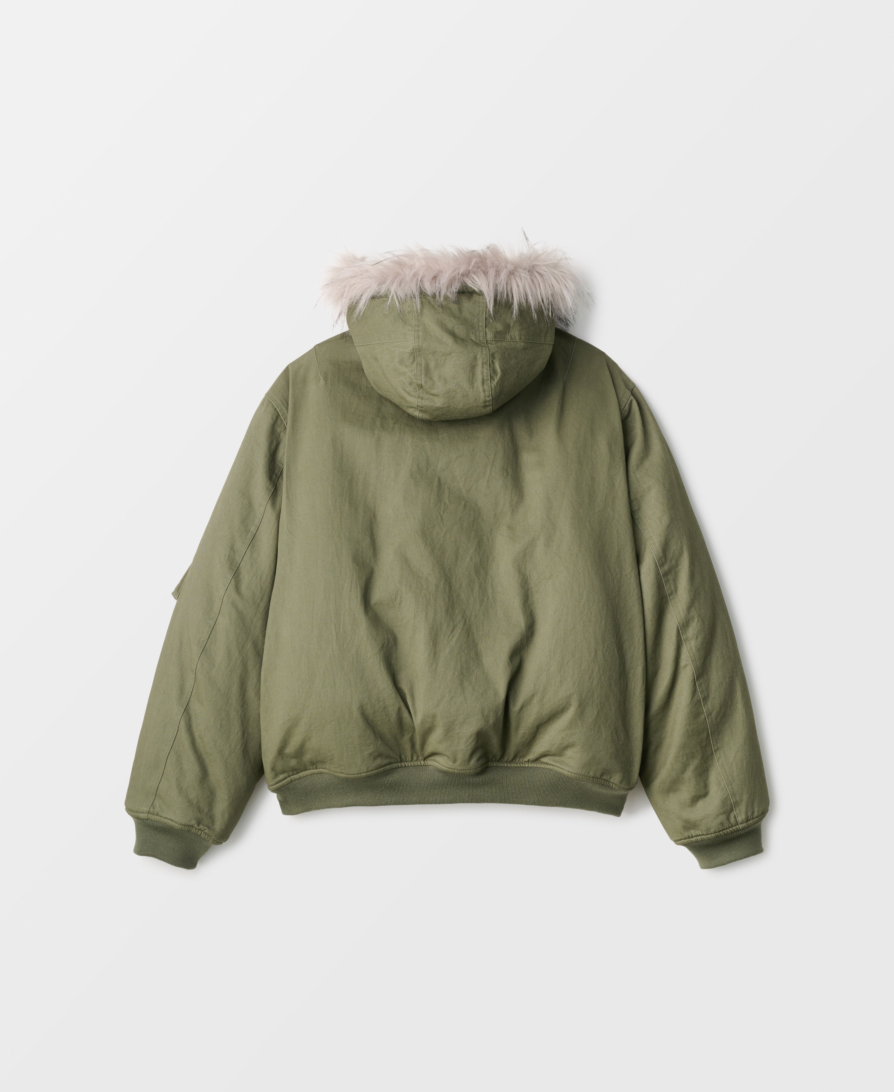 DETACHEBLE FUR TRIMED HOODED COTTON BOMBER JACKET -OD