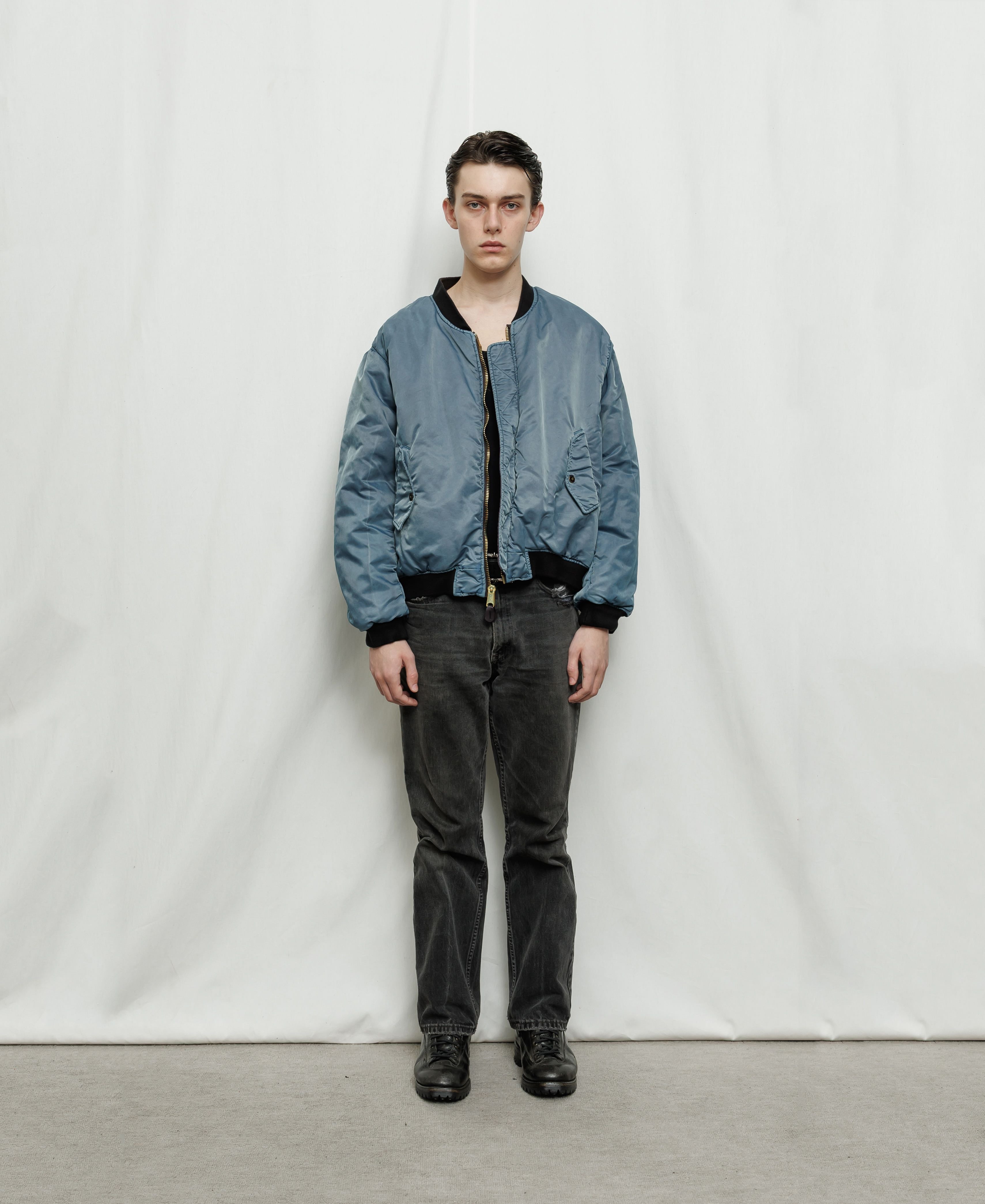 ガーメントダイ ダブルフェイスナイロンボンバージャケット - グリーン x ブラウン