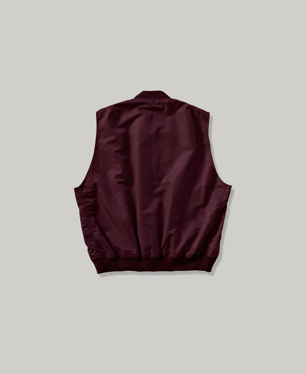 NEW | NON-PADDED SLEEVE-LESS BOMBER JACKET | VINTAGE WASHBURGUNDY – F.M ...