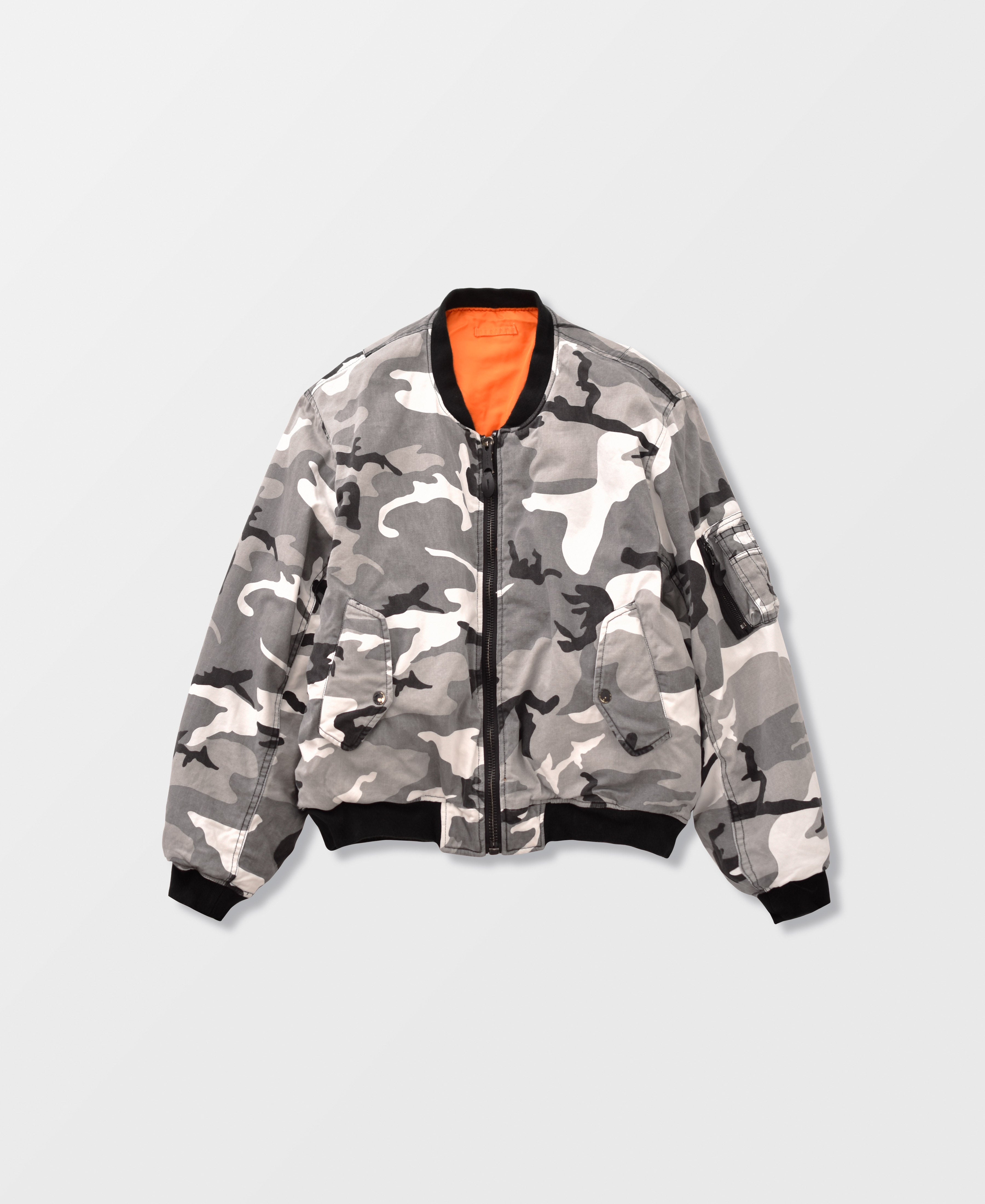 SUN FADED WASH CAMOUFLAGE DOUBLE FACE COTTON BOMBER JACKET - UC