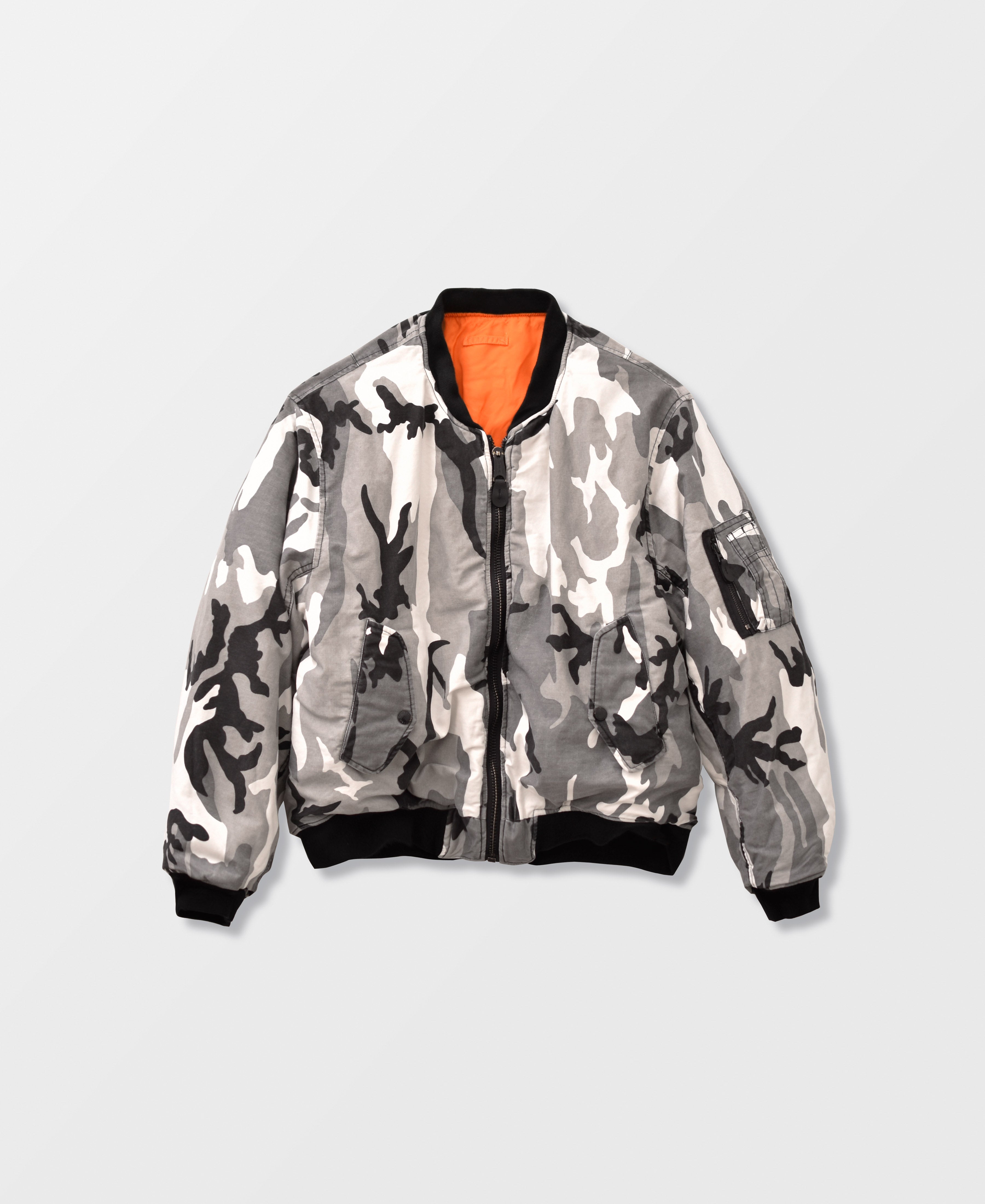 SUN FADED WASH CAMOUFLAGE DOUBLE FACE COTTON BOMBER JACKET - VERTICAL UC