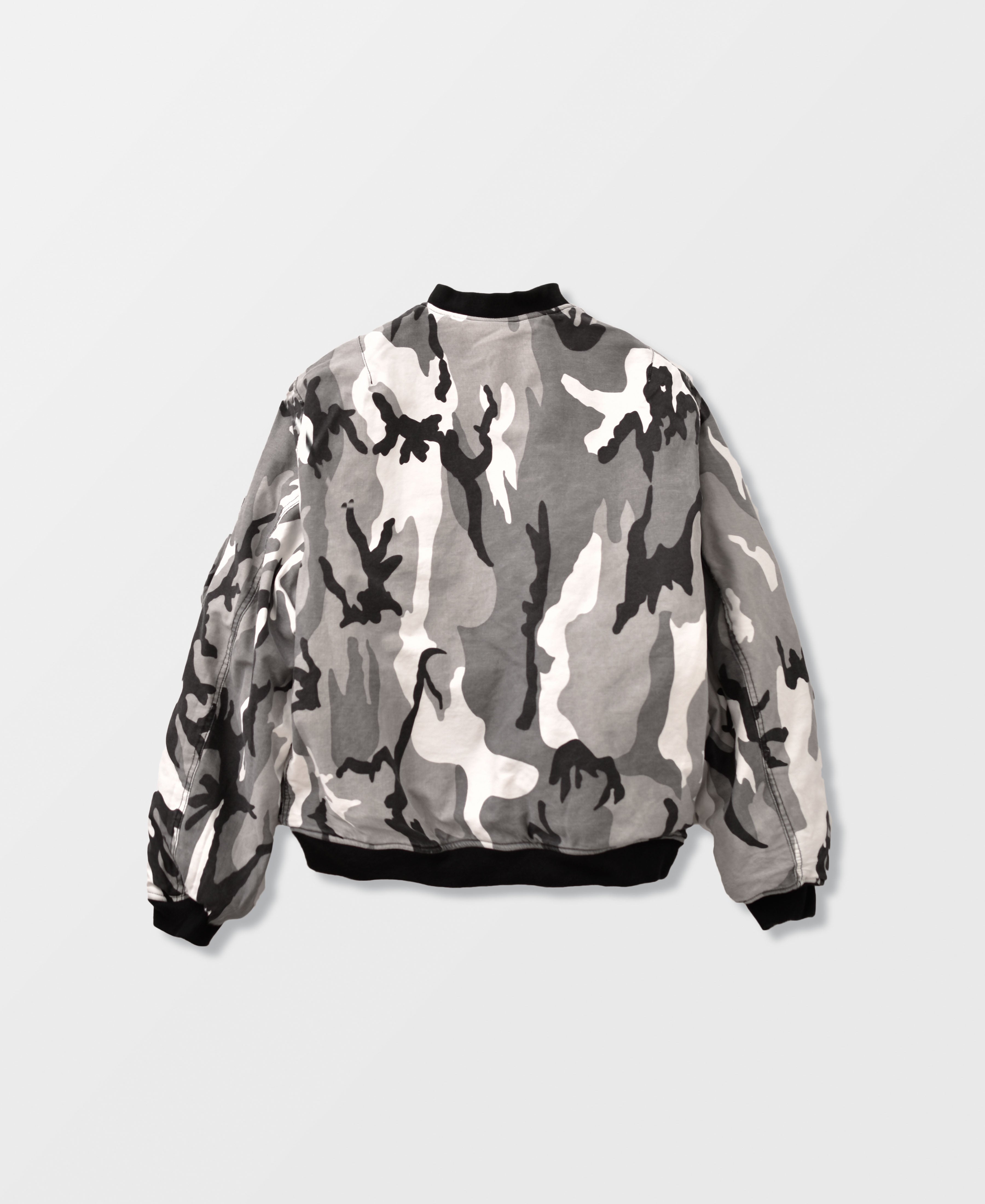 SUN FADED WASH CAMOUFLAGE DOUBLE FACE COTTON BOMBER JACKET - VERTICAL UC