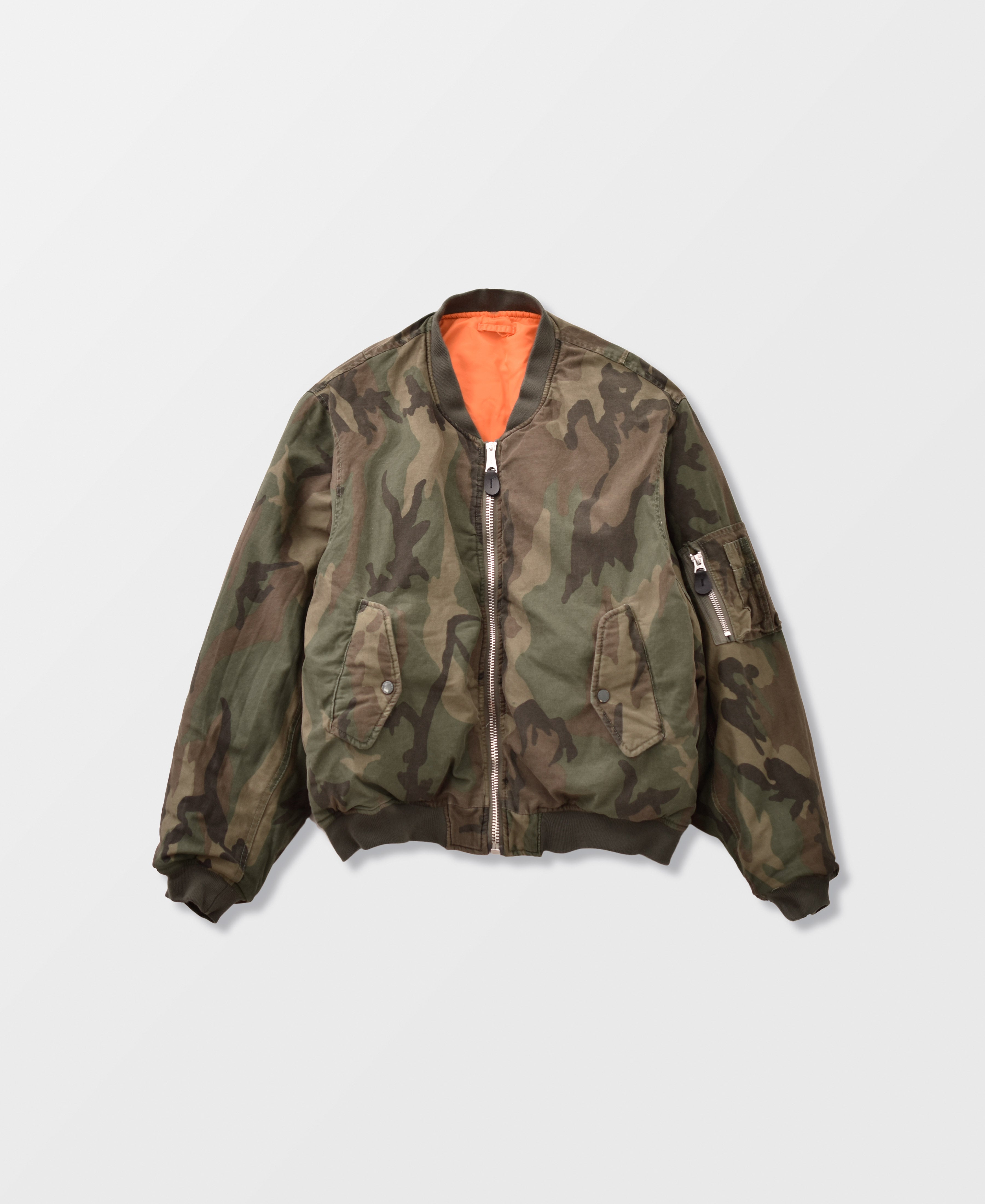 SUN FADED WASH CAMOUFLAGE DOUBLE FACE COTTON BOMBER JACKET - VERTICAL WC (コピー)