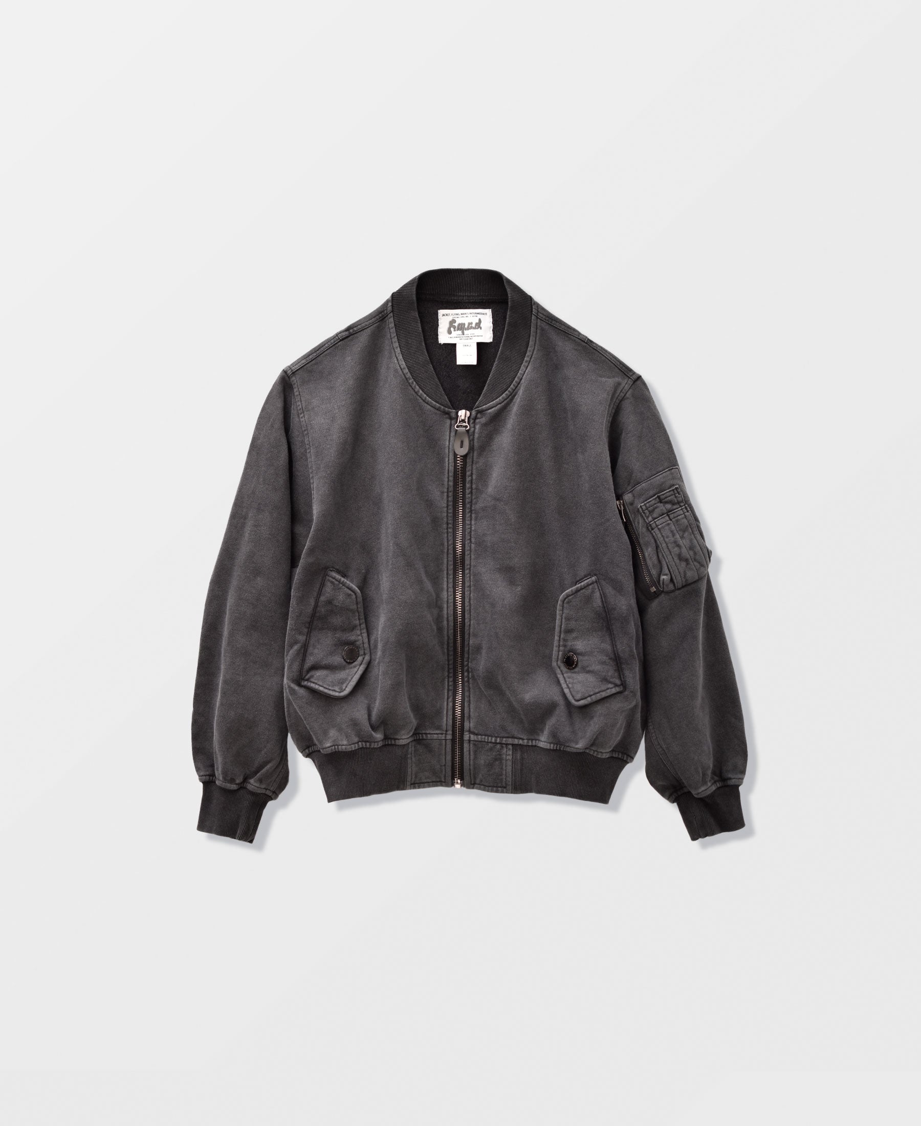 SUN FADED WASH SWEAT BOMBER JACKET - BLACK