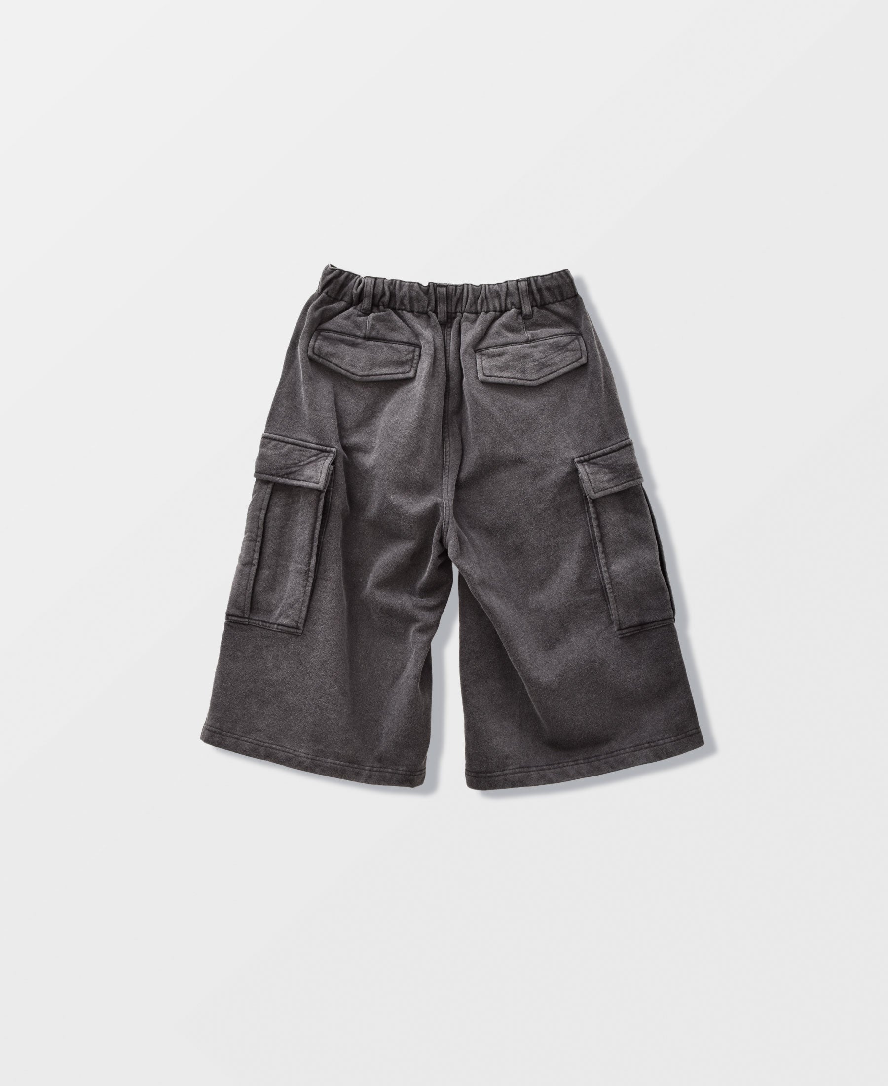 SUN FADED WASH SWEAT CARGO SHORT PANTS - BLACK