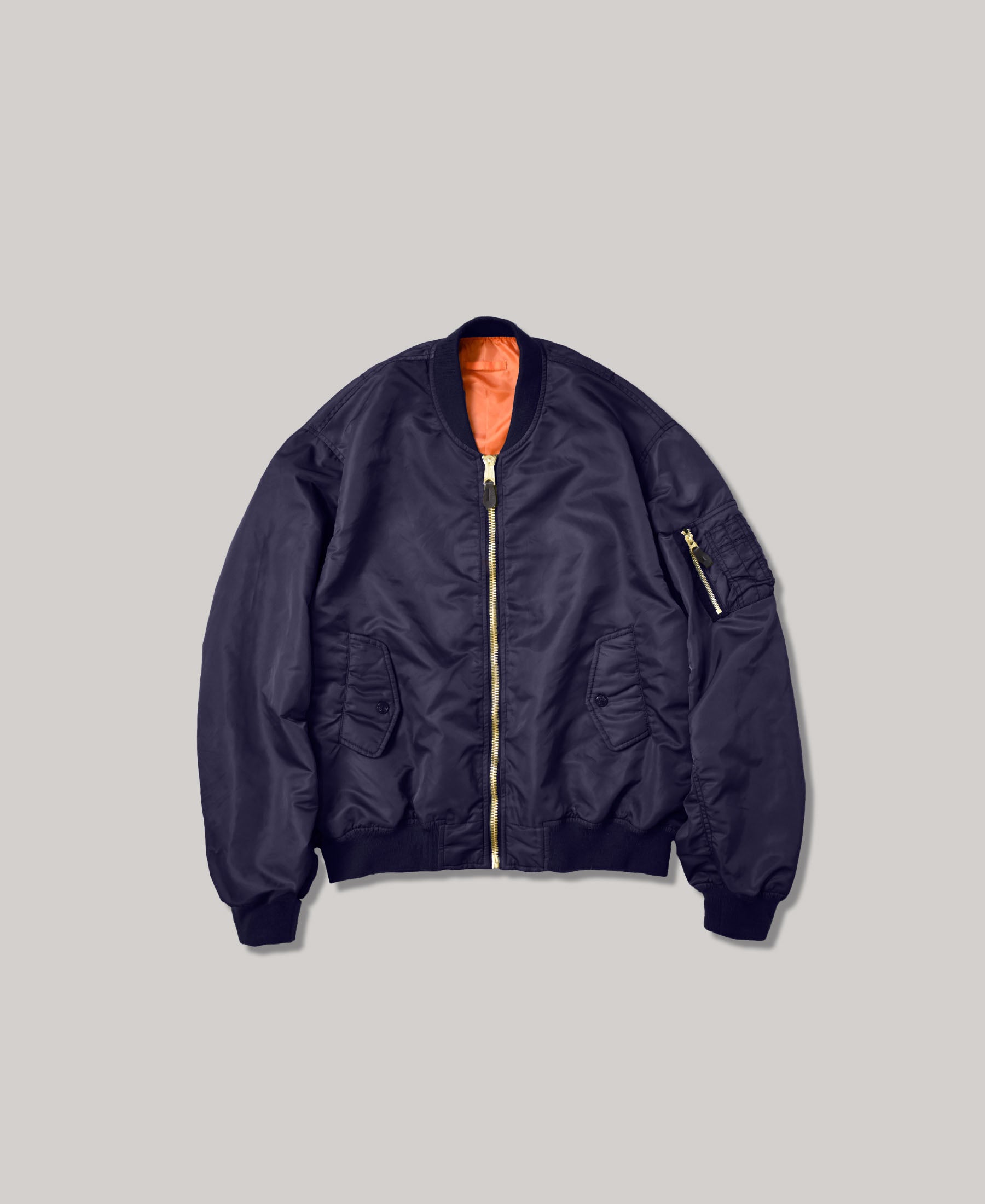 OUTLET SALE 50% OFF | NON-PADDED VINTAGE WASH BOMBER JACKET  |  NAVY